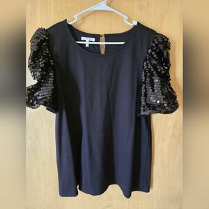 Maurices Blue and Black Puff Sleeve Sequin Blouse